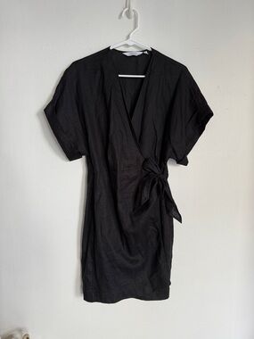 Black Wrap Tie Short Sleeve Dress